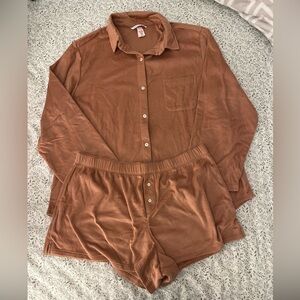 Victorias Secret Fleece Button-Up Pajama Set